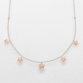 white and pink gold and diamonds necklace