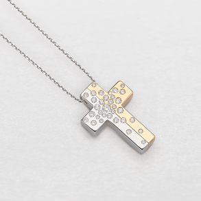 white and pink gold and diamonds necklace