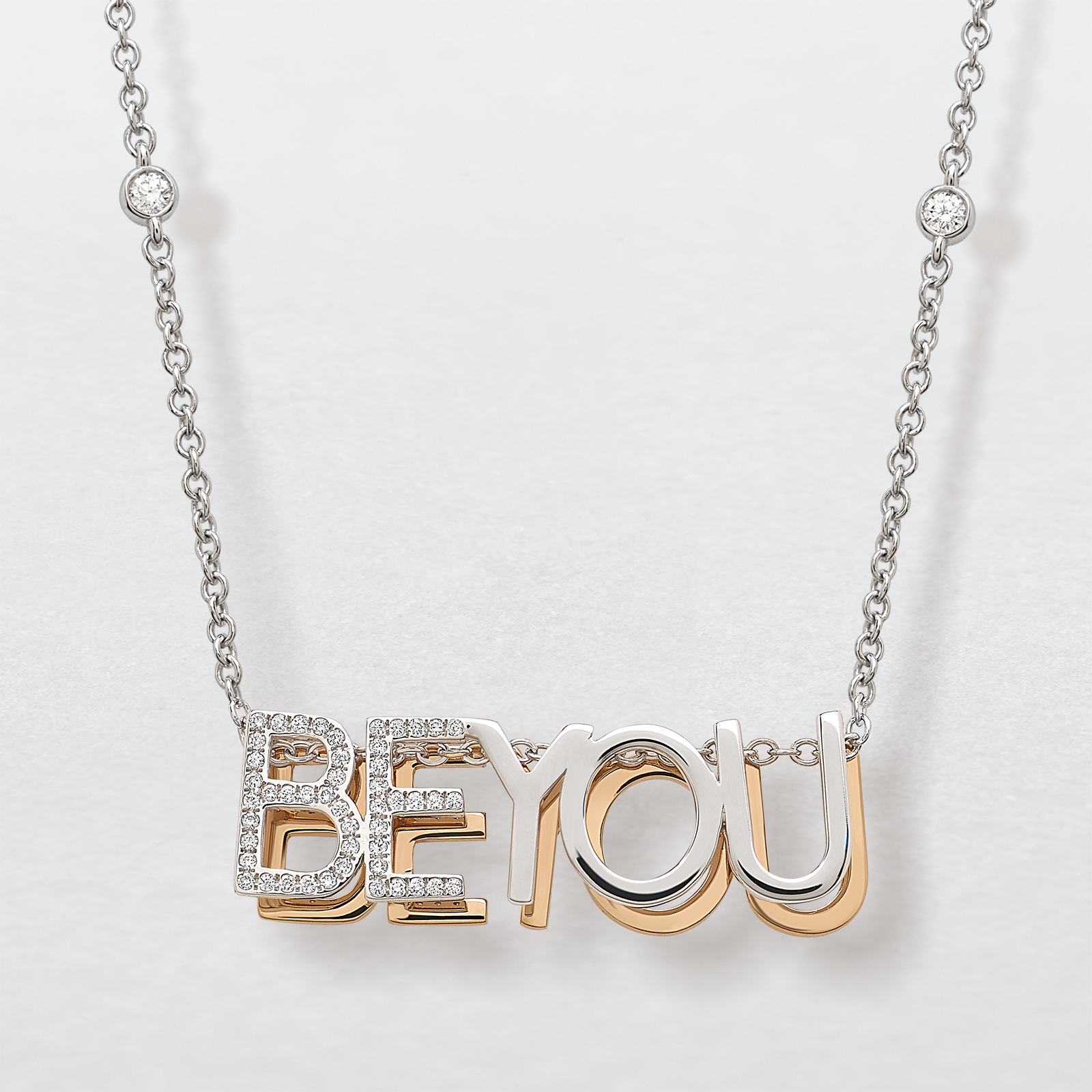 white and pink gold and diamonds necklace