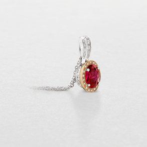 girocollo in oro bianco, rosa, diamanti e rubino