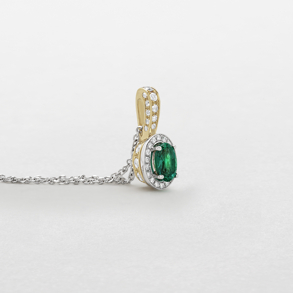 white and pink gold with diamonds and emerald necklace