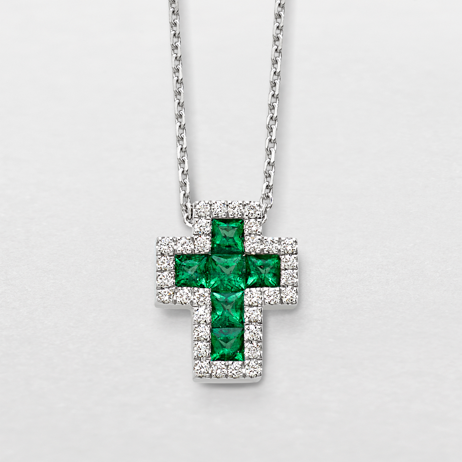 white gold with diamonds and emeralds necklace