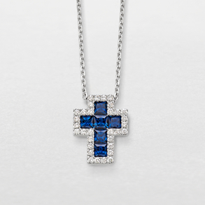 white gold with diamonds and sapphires necklace