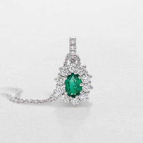 white gold with diamonds and emerald necklace