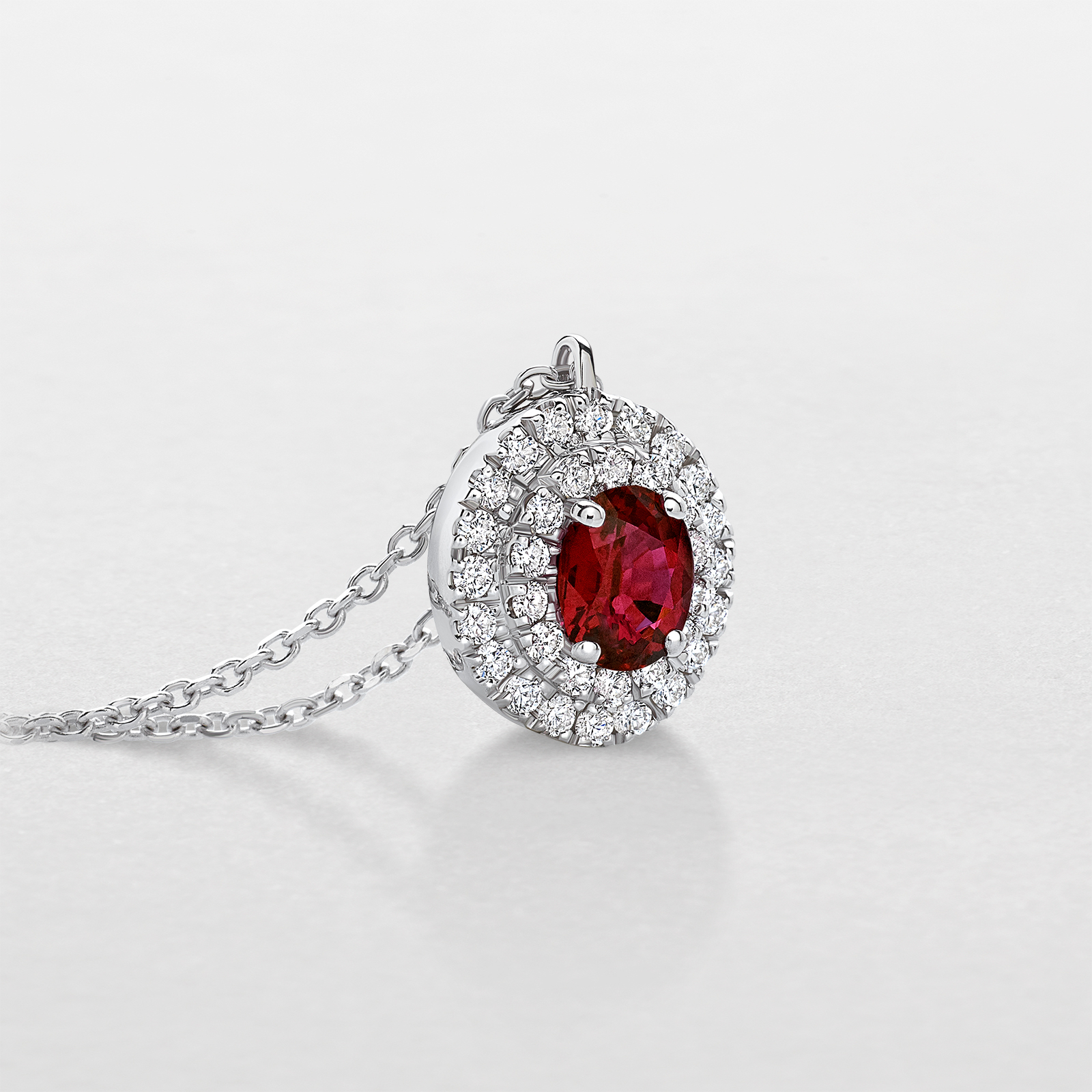 white gold with diamonds and ruby necklace