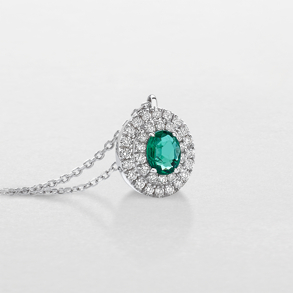 white gold with diamonds and emerald necklace