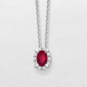 white gold with diamonds and ruby necklace