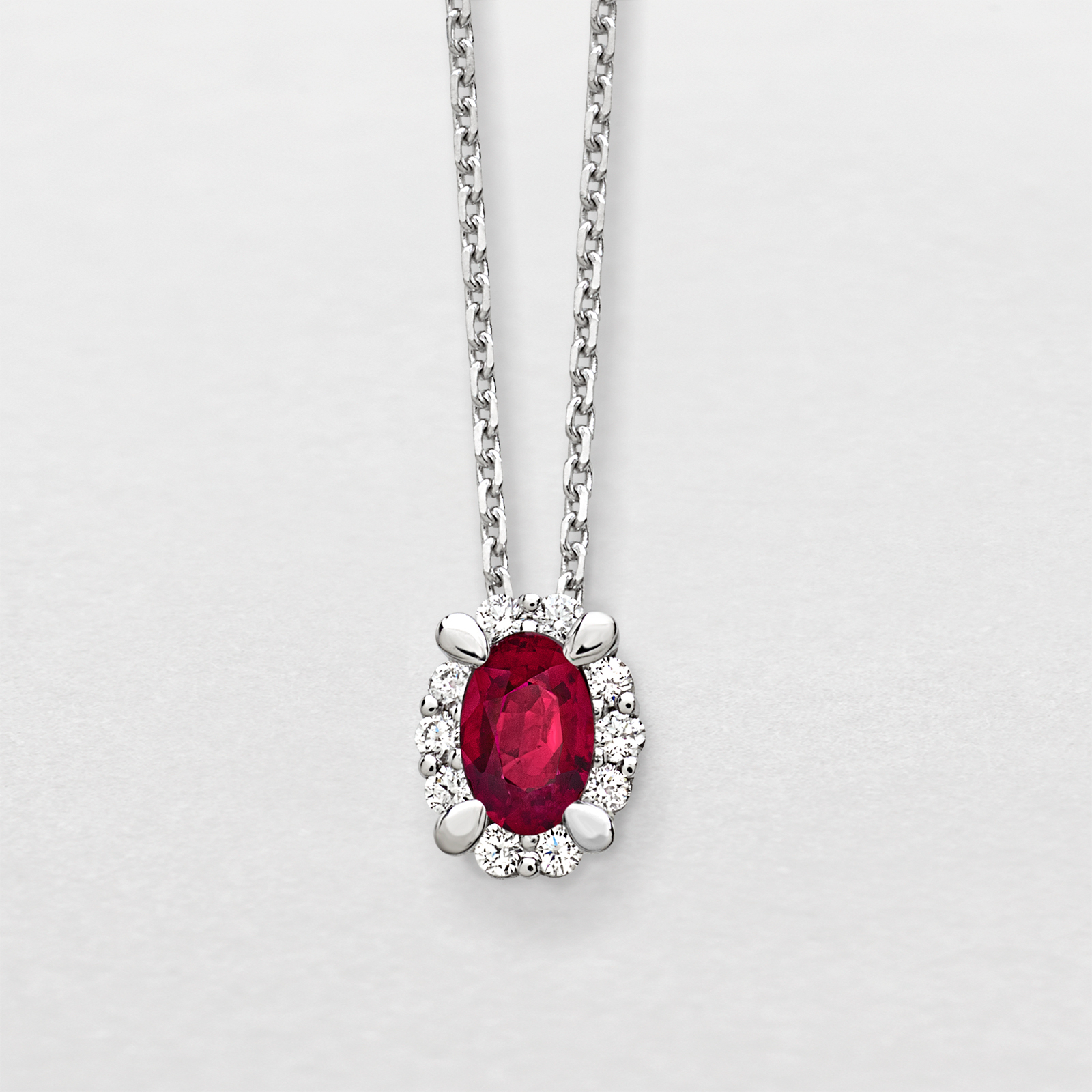 white gold with diamonds and ruby necklace