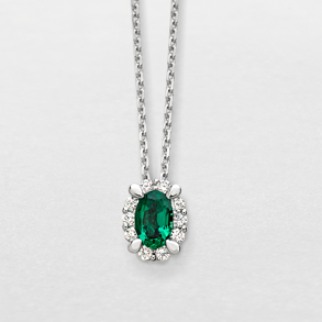 white gold with diamonds and emerald necklace