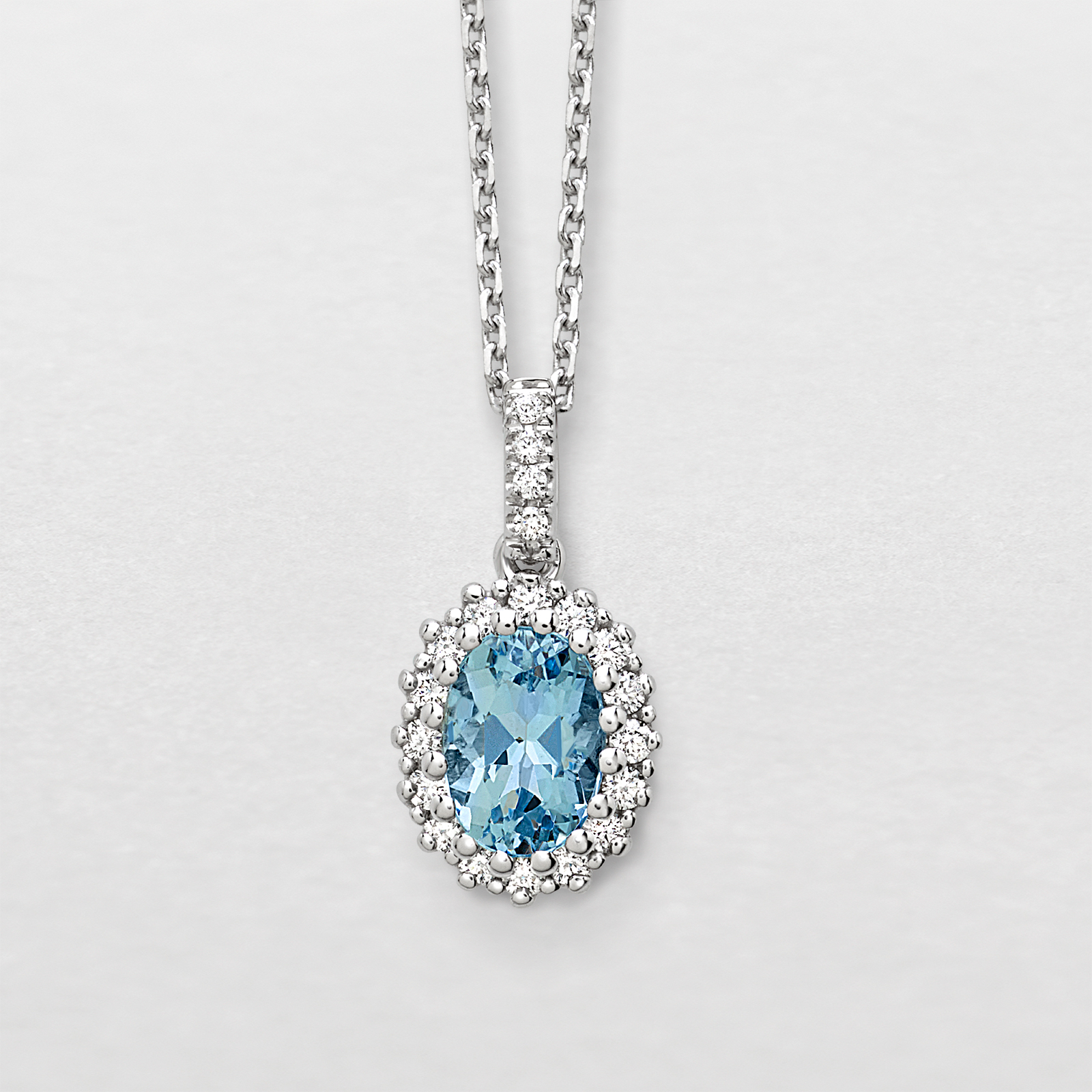 white gold with diamonds and aquamarine necklace