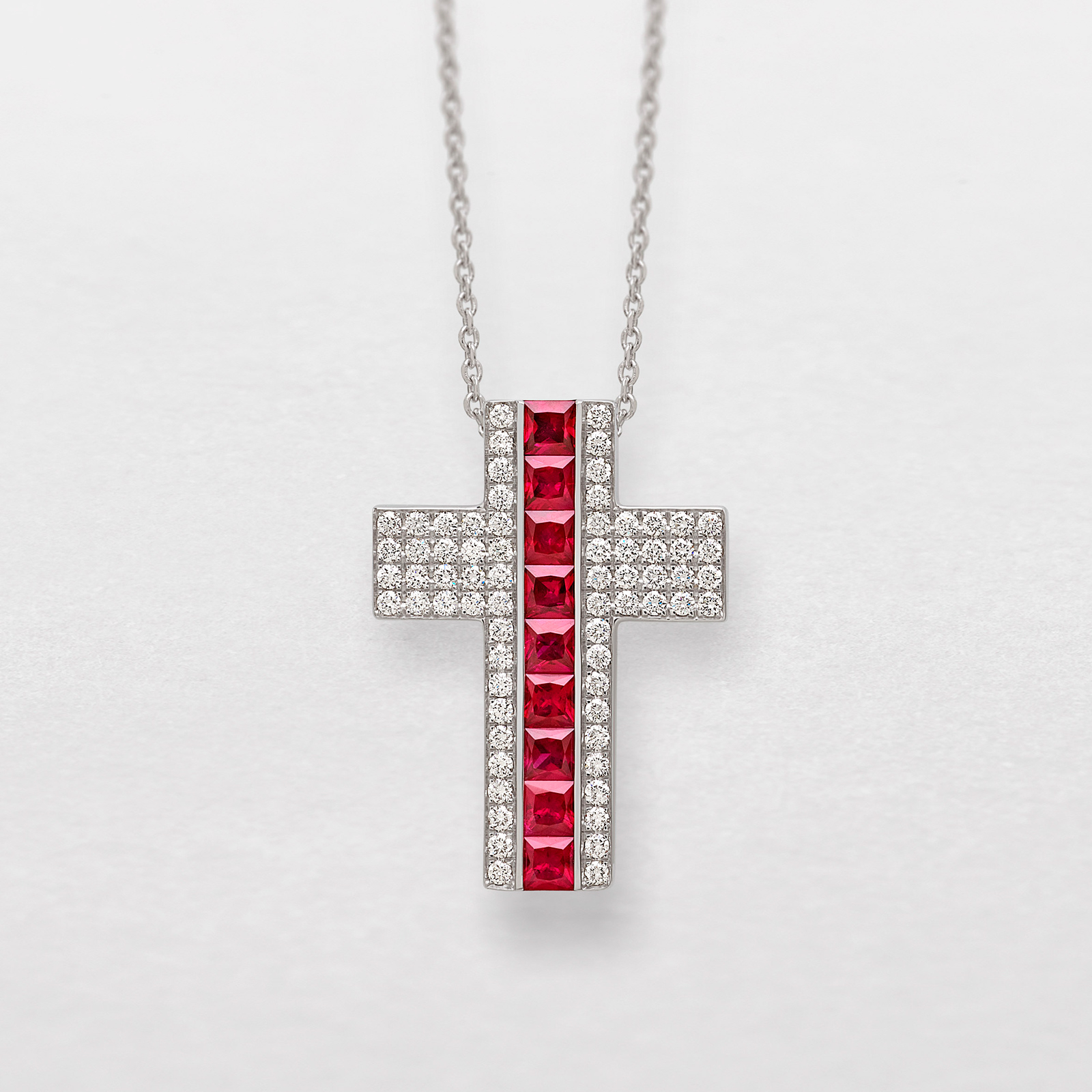 white gold with diamonds and rubies necklace