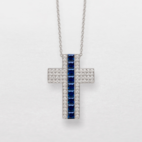 white gold with diamonds and sapphires necklace