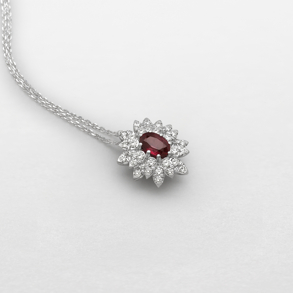 white gold with diamonds and ruby necklace