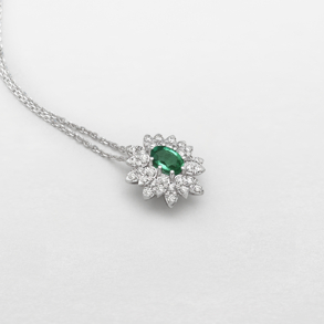 white gold with diamonds and emerald necklace