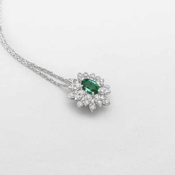 white gold with diamonds and emerald necklace