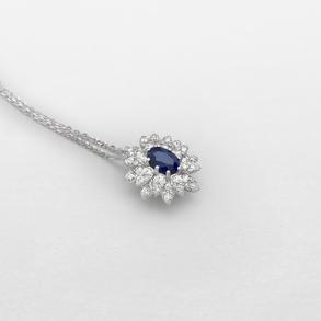 white gold with diamonds and sapphire necklace