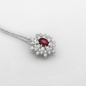 white gold with diamonds and ruby necklace