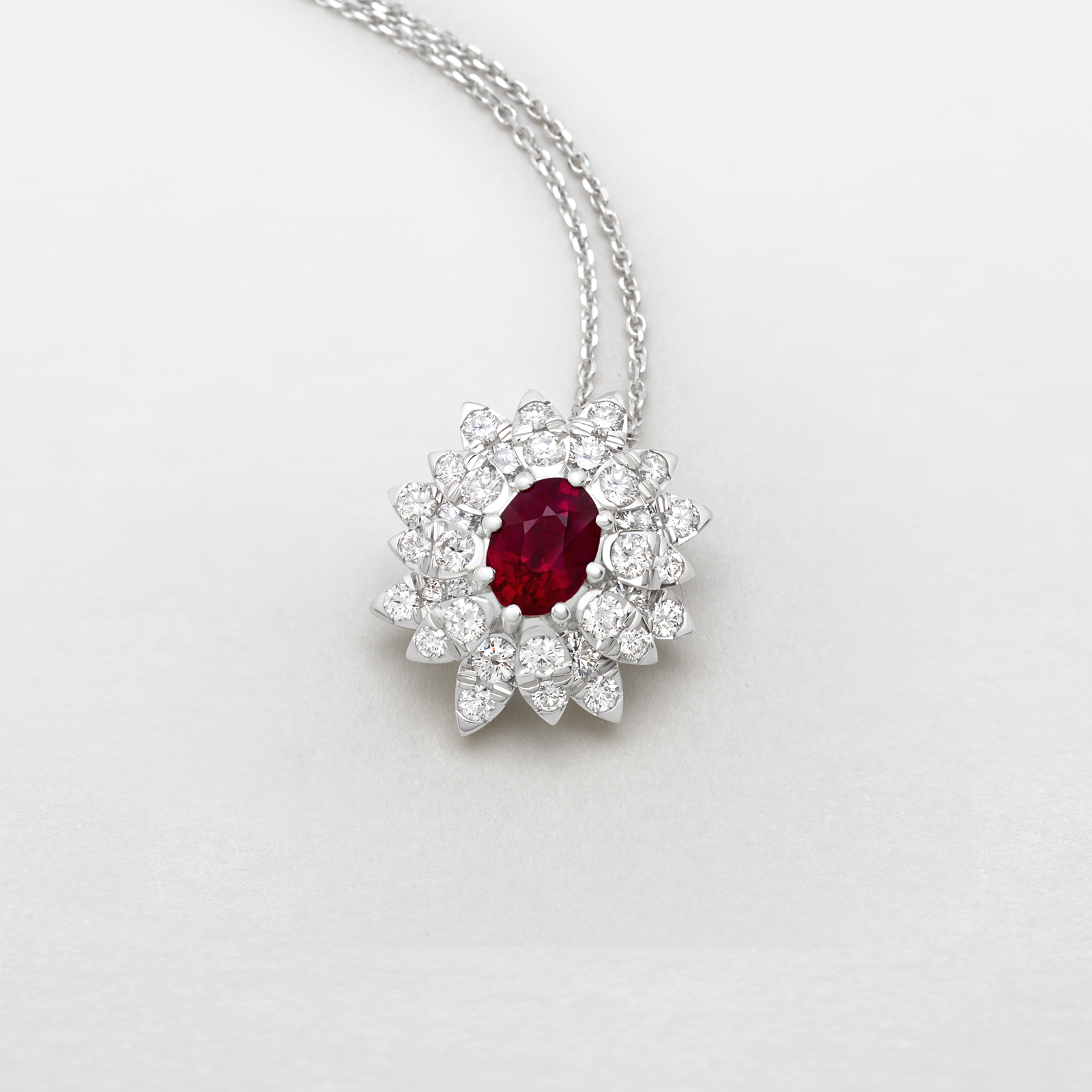 white gold with diamonds and ruby necklace