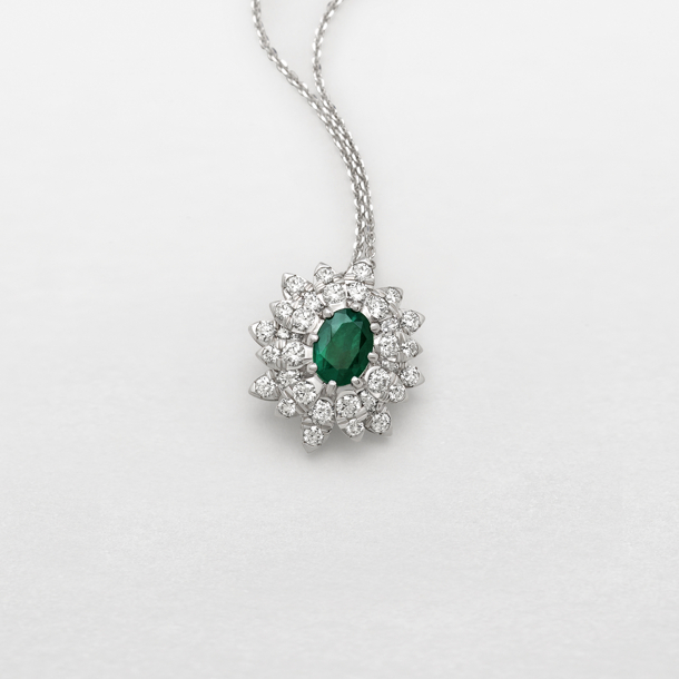 white gold with diamonds and emerald necklace