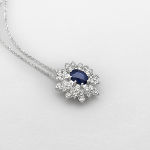white gold with diamonds and sapphire necklace