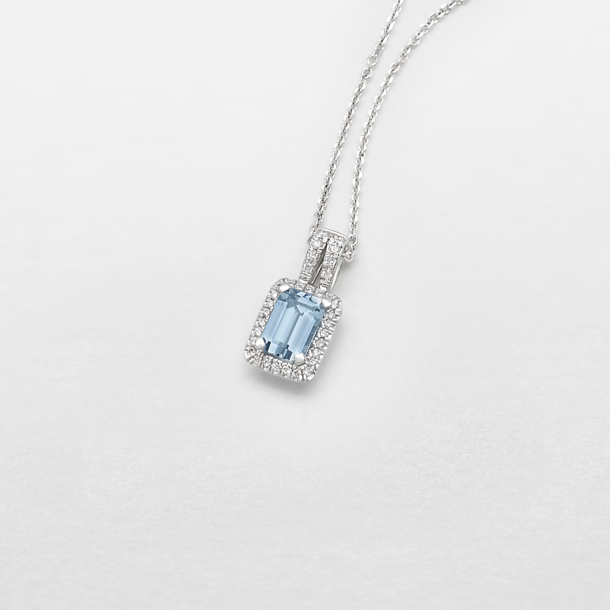 white gold with diamonds and aquamarine necklace