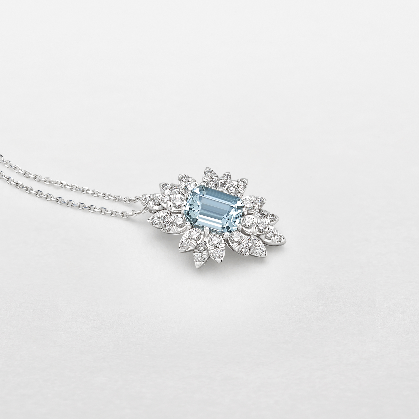 white gold with diamonds and aquamarine necklace
