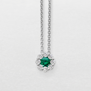 white gold with diamonds and emerald necklace