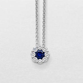 white gold with diamonds and sapphire necklace