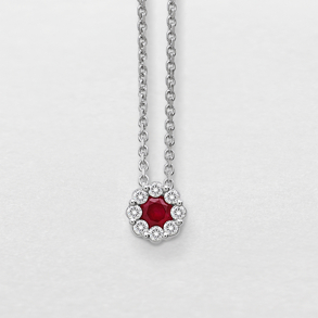 white gold with diamonds and ruby necklace
