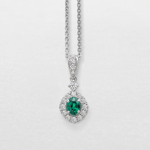white gold with diamonds and emerald necklace