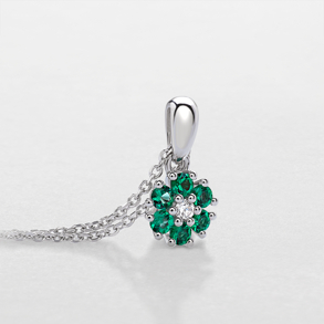 white gold with diamonds and emeralds necklace