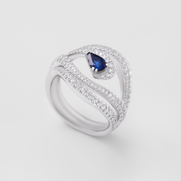 white gold with diamonds and sapphire ring