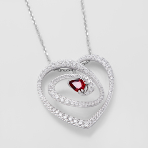 white gold with diamonds and ruby necklace