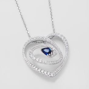 white gold with diamonds and sapphire necklace