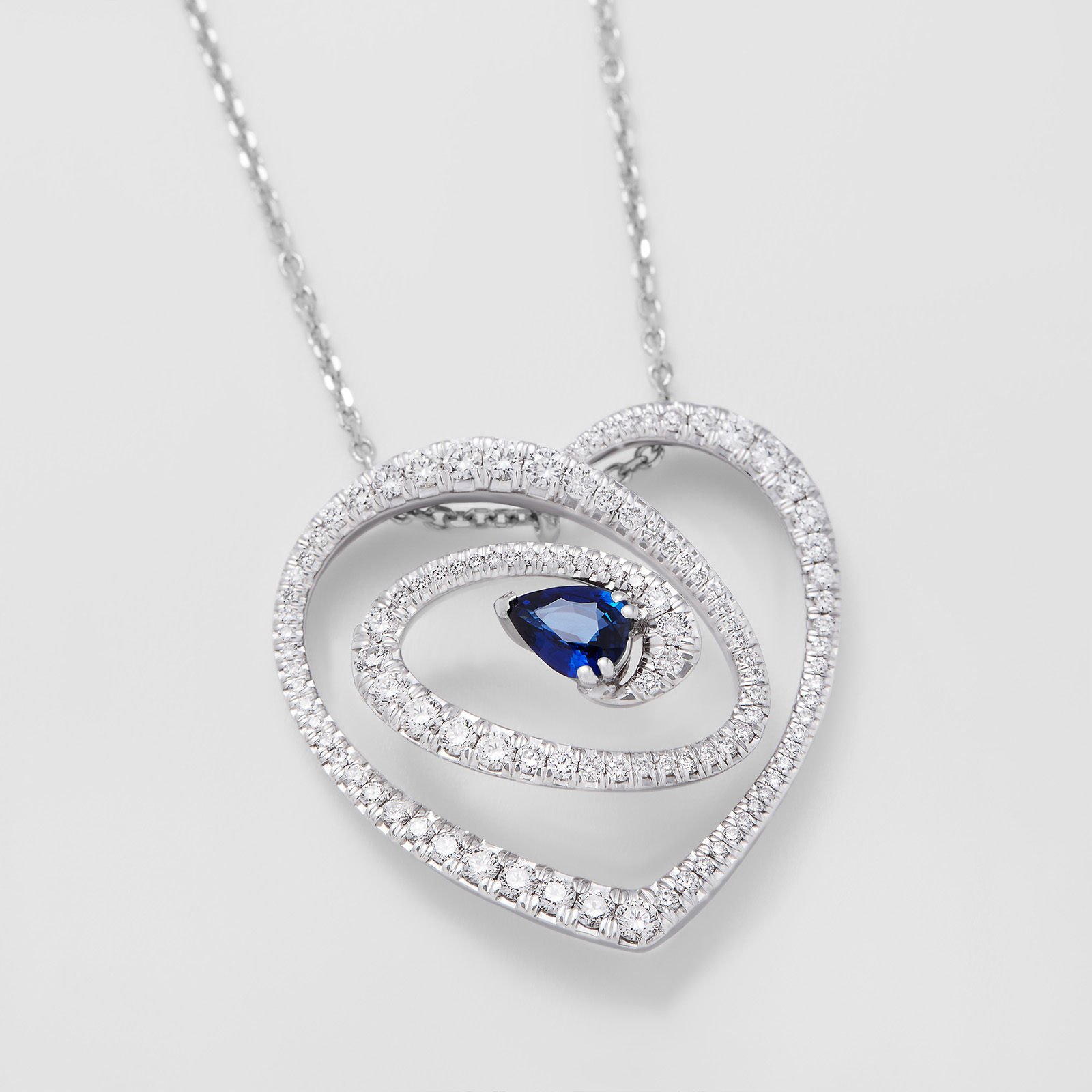 white gold with diamonds and sapphire necklace