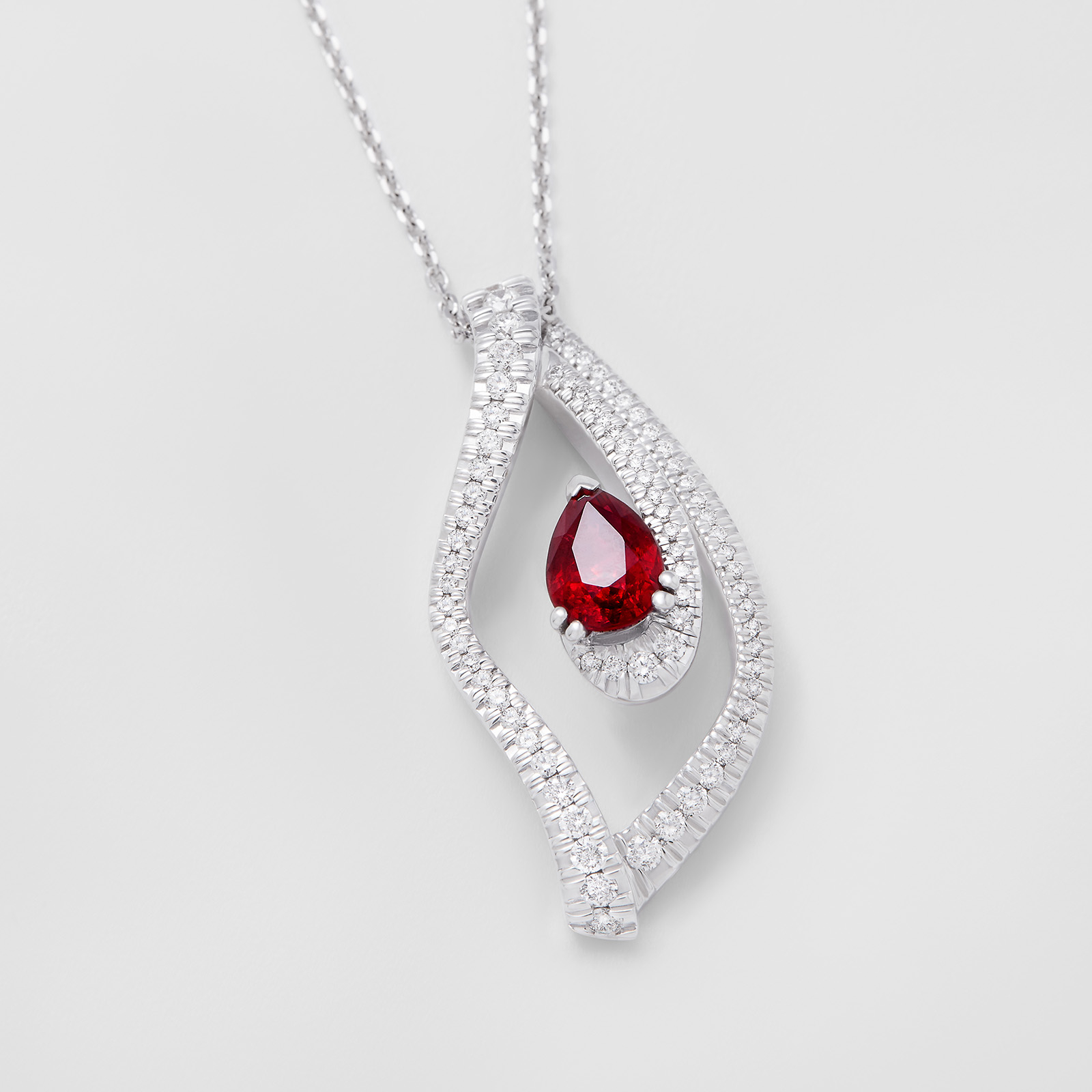 white gold with diamonds and ruby necklace