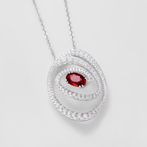 white gold with diamonds and ruby necklace