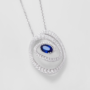 white gold with diamonds and sapphire necklace