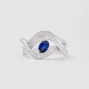 white gold with diamonds and sapphire ring