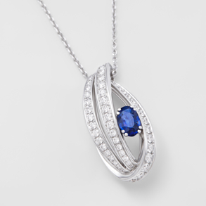 white gold with diamonds and sapphire necklace