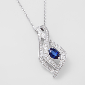 white gold with diamonds and sapphire necklace