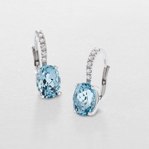 white gold with diamonds and aquamarine earrings