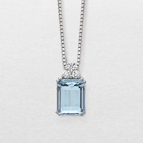 girocollo in oro bianco, diamanti e acquamarina