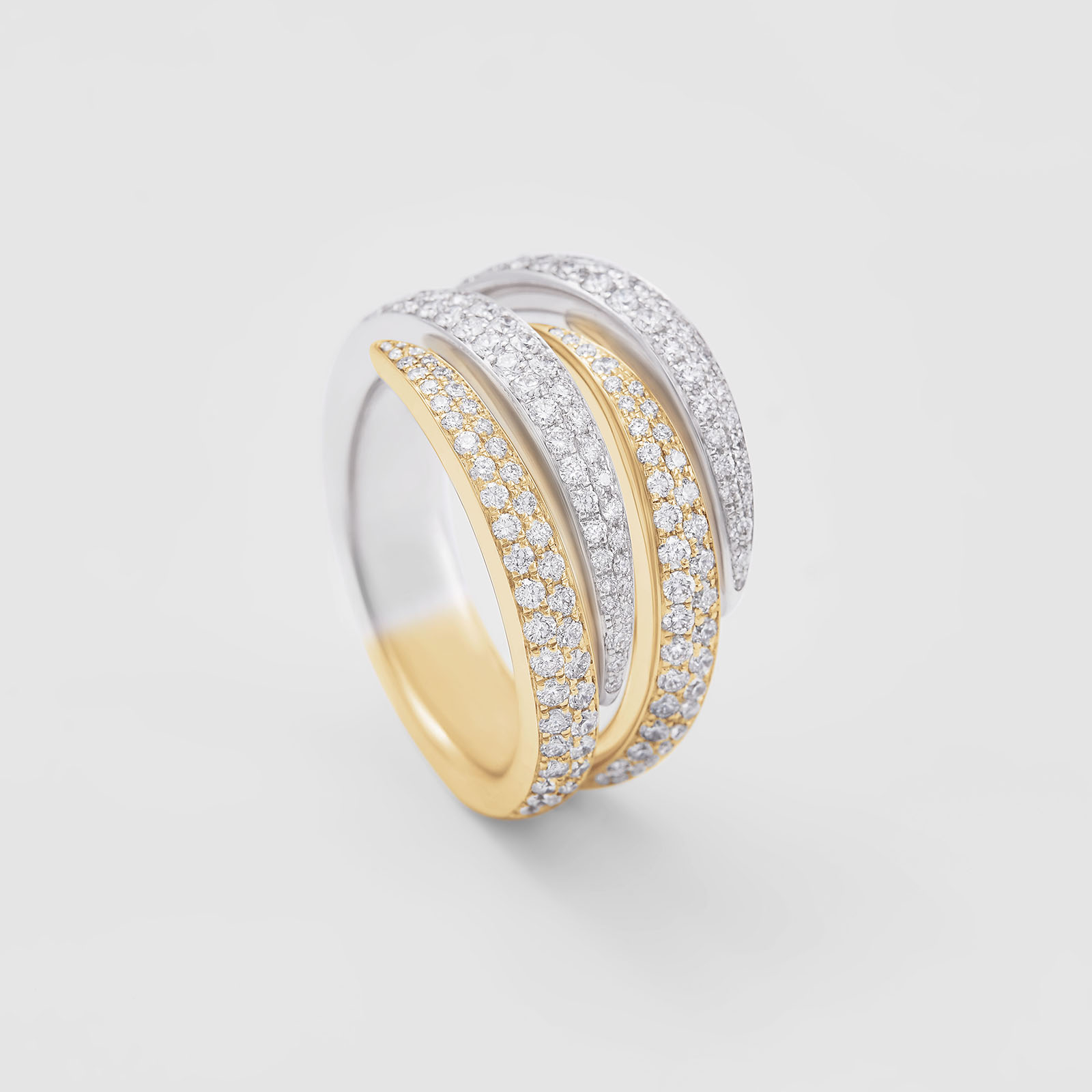 white and rose gold with diamonds ring