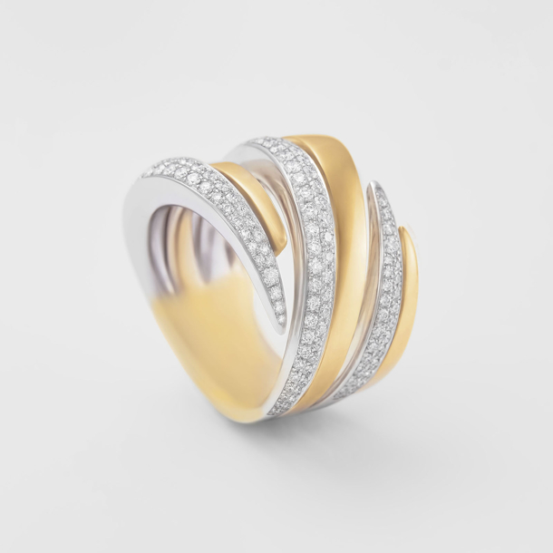 white and rose gold with diamonds ring