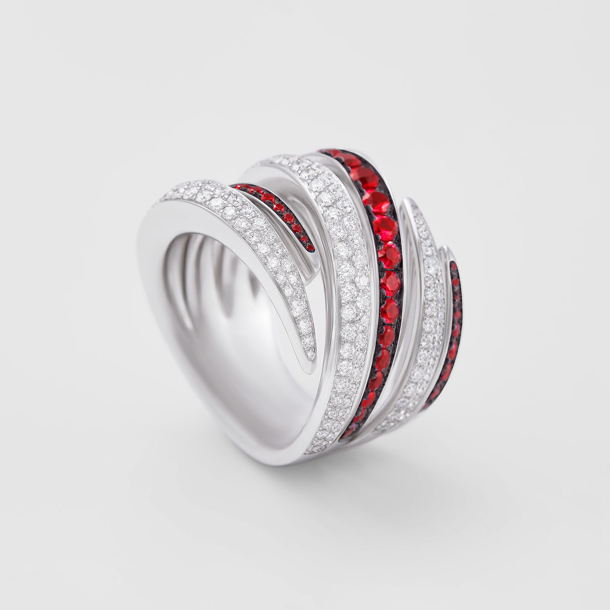 white gold with diamonds and rubies ring