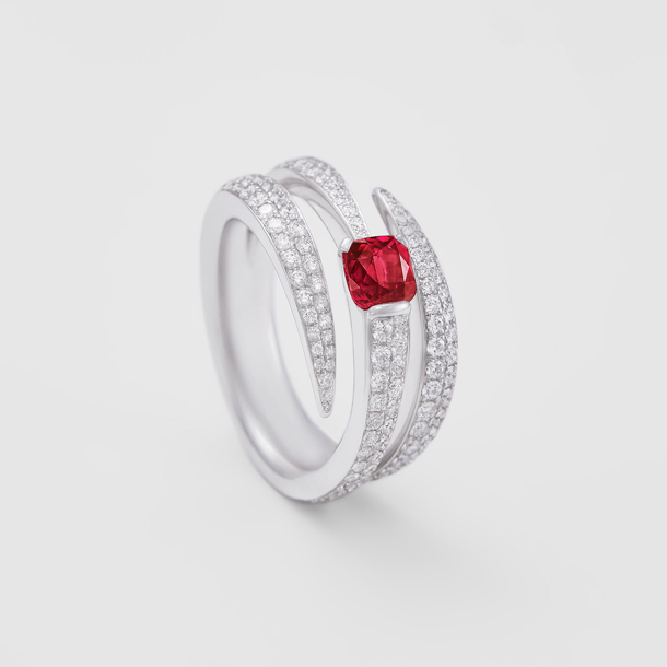 white gold with diamonds and ruby ring