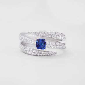white gold with diamonds and sapphire ring