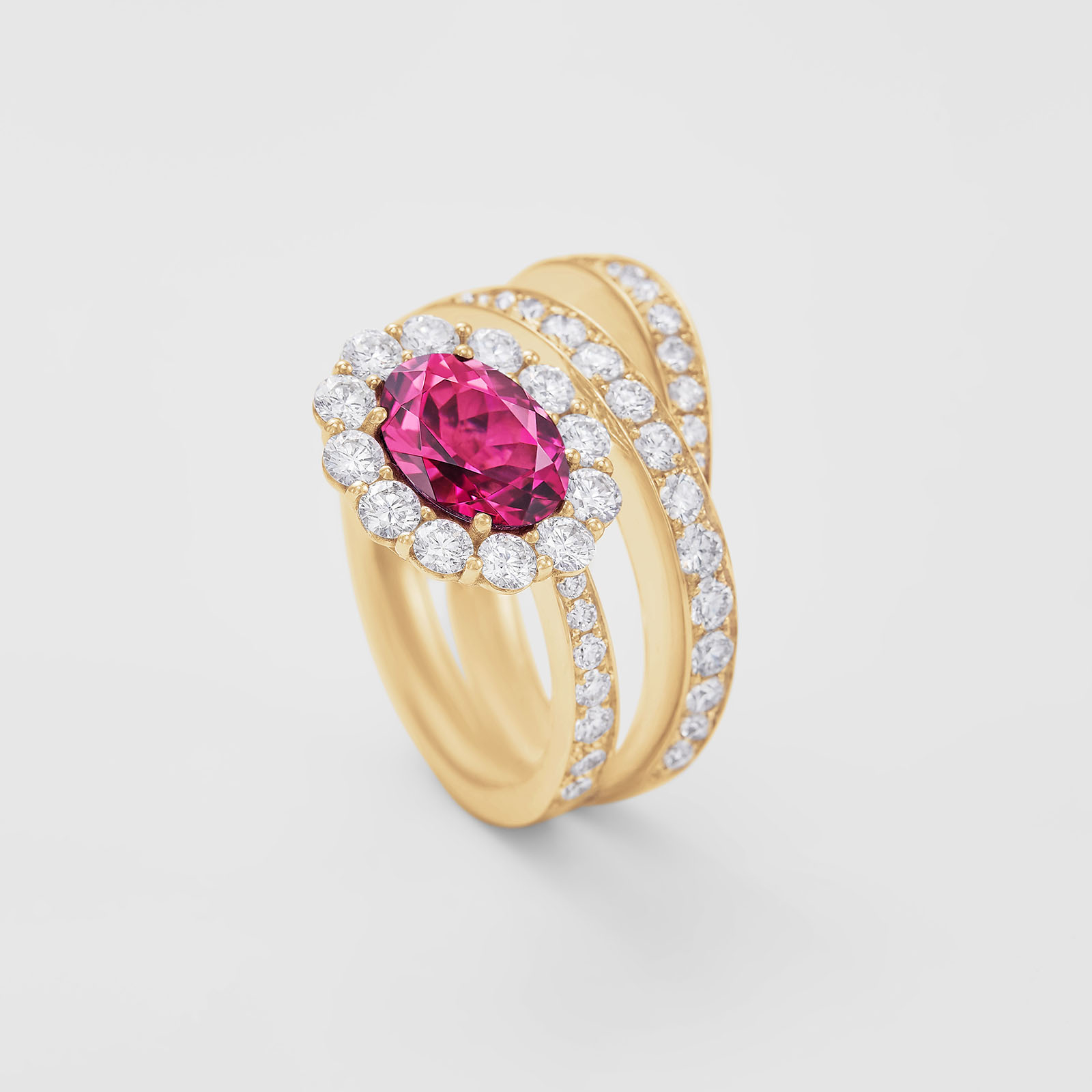 rose gold with diamonds and pink tourmaline ring