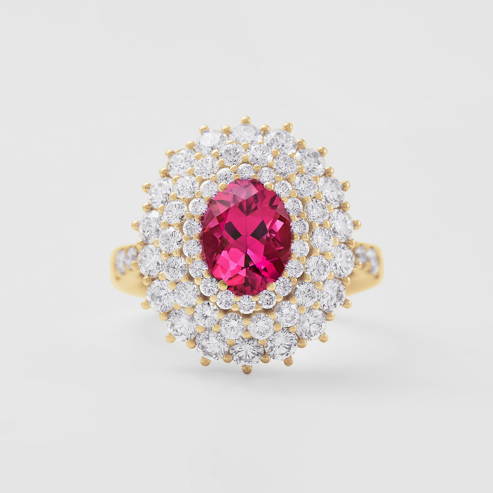 anello in oro rosa, diamanti e tormalina rosa